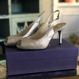 Silver glitter heels